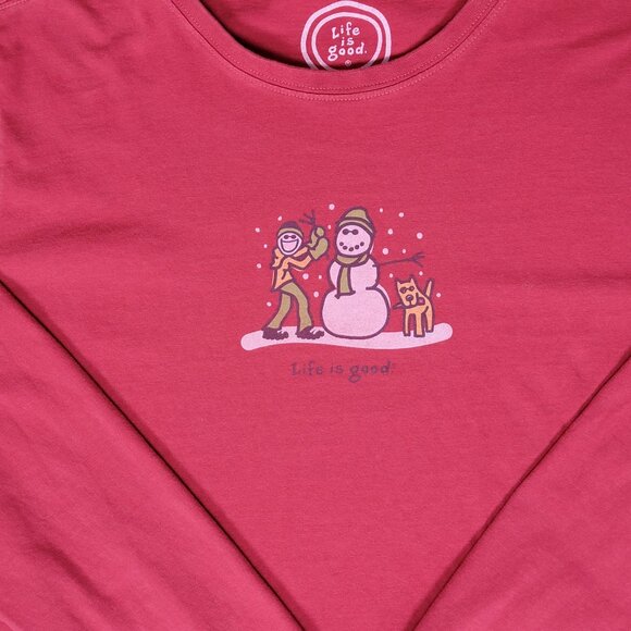 Life Is Good Red Relaxed Fit Crew Neck Jake Snowman Rocket Long Sleeve Tee - L - Picture 4 of 10